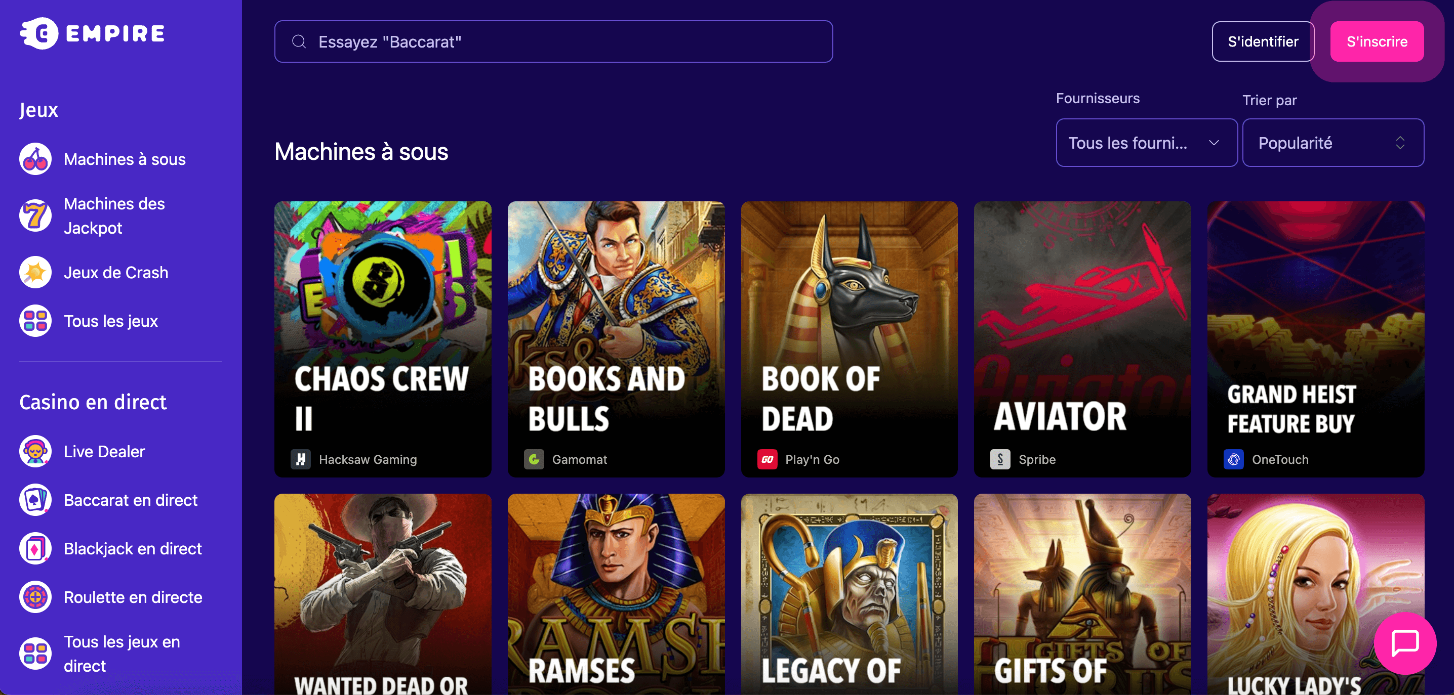 Empire casino homepage