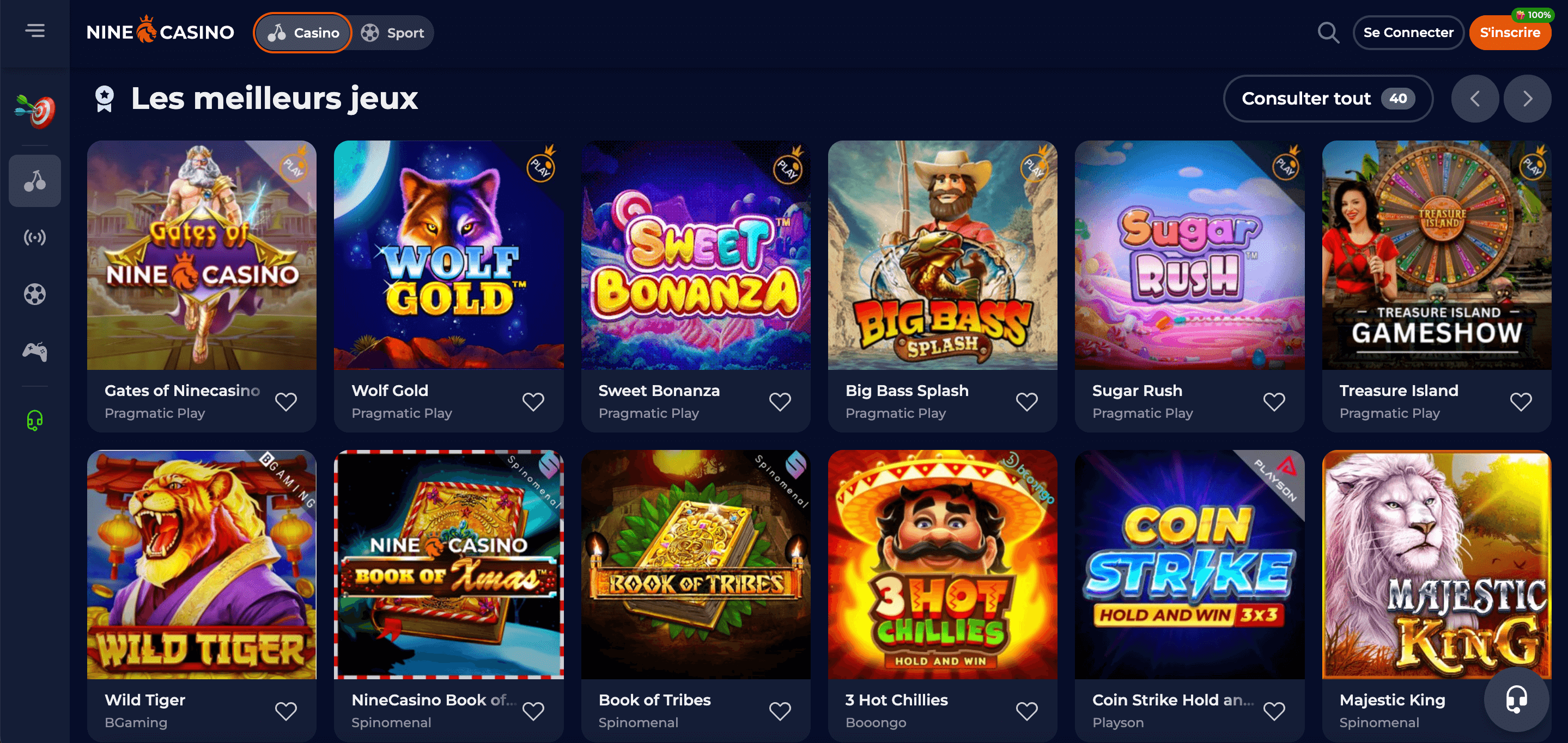 Nine casino jeux