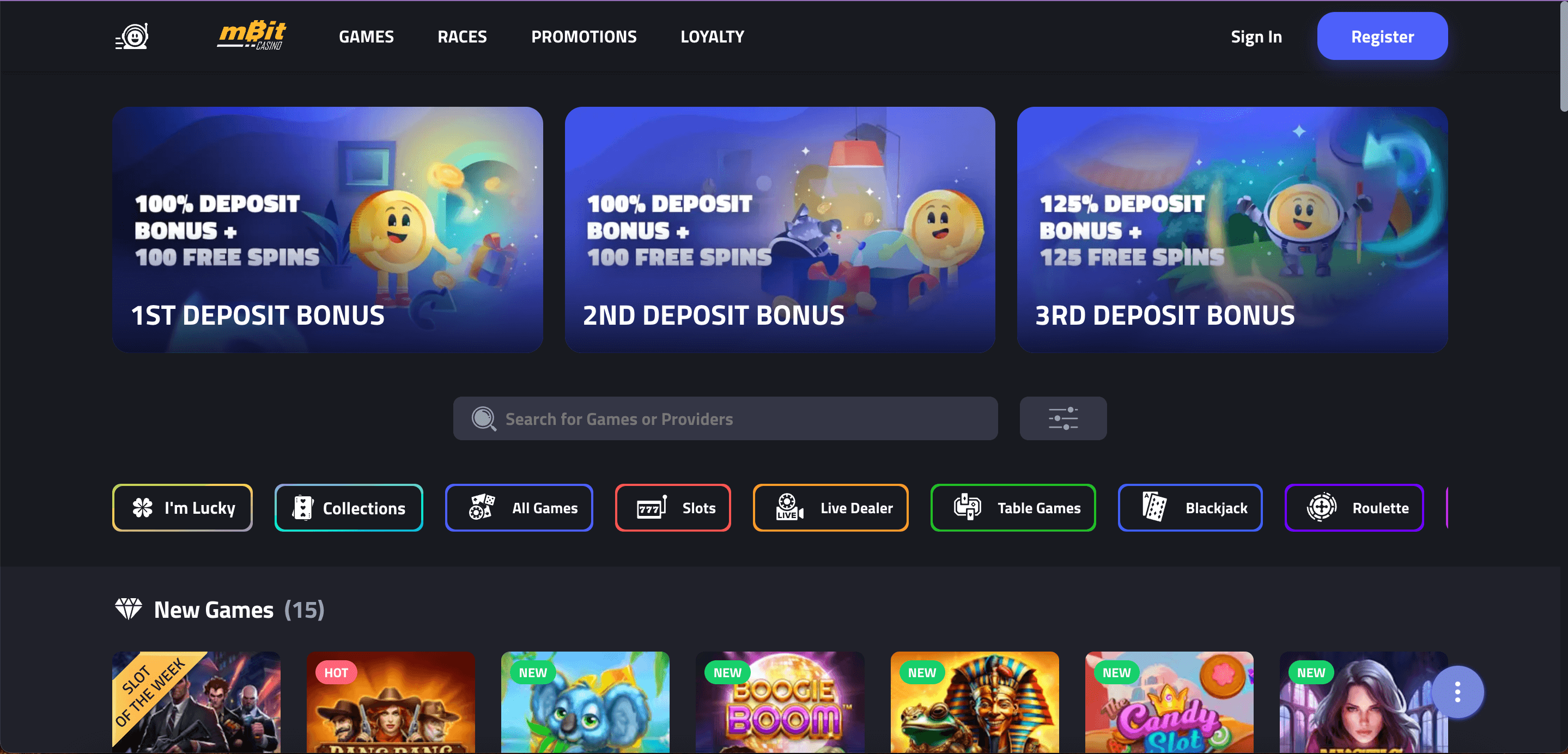 mBit casino homepage